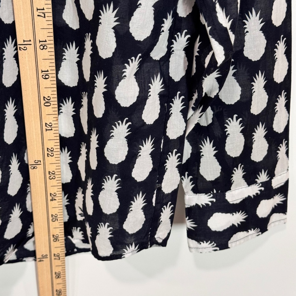 Talbots Button Down Women S Navy Pineapple Print Long Sleeve Cotton Blouse Top - Picture 7 of 9